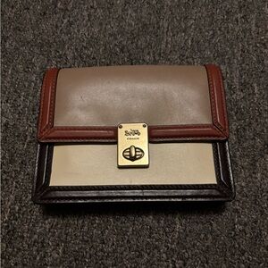 Coach Multicolor Leather Wallet with Gold Clasp